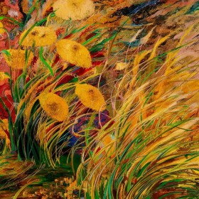 Naturgemälde – Malerei von Gras Wiese und gelben Blumen
