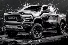 Dodge Ram abstrakt modern Wandbild Auto Schwarz-Weiß