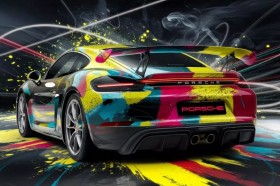 Porsche Rennwagen abstrakt modern buntes Wandbild