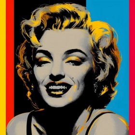 Buntes Pop-Art-Wandbild von Marilyn Monroe inspiriert vom ikonischen Stil Andy Warhols