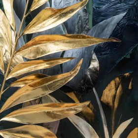 Goldene Blätter Natur Pflanzen Wandbild Schwarz Grau