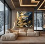Goldene Blätter Natur Pflanzen Wandbild Schwarz Grau