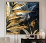 Goldene Blätter Natur Pflanzen Wandbild Schwarz Grau