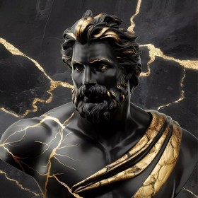 Zeus Gott Griechische Statue Wandbild Schwarz Gold