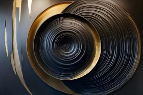 Abstrakte 3D-Kunst in Schwarz-Gold-Optik modern