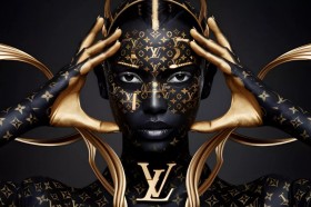 LV Gesicht Schwarz-Gold Luxuriöses Wandbild Mode