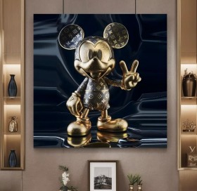 LV-Micky-Figur Schwarz-Gold Wandbild Modern