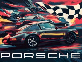 Auto Porsche Rennwagen Retro Style Wandbild