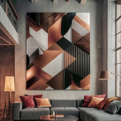 Abstraktes Wandbild Kupfer Braun Modern Geo-Art