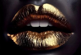 Goldene Lippen Wandbild Schwarz Moderne Kunst