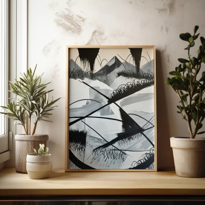 Abstrakte Landschaft in Schwarz-Weiß: Geometrische Eleganz