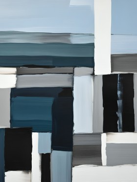Abstrakte geometrische Komposition in Grau-, Blau- und Weißtönen