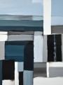 Abstrakte geometrische Komposition in Grau-, Blau- und Weißtönen