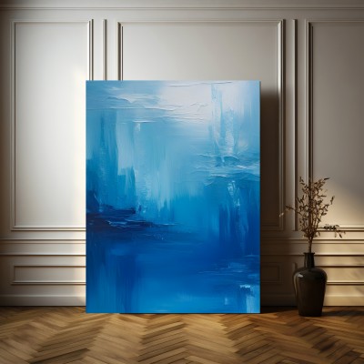 Abstrakte expressionistische Malerei in Blau- und Weißtönen