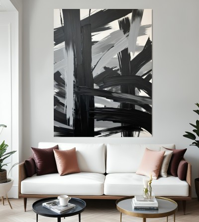 Abstrakte, expressionistische Malerei in Schwarz-Weiß