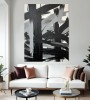 Abstrakte, expressionistische Malerei in Schwarz-Weiß