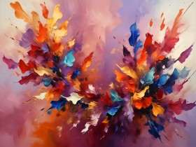 Abstrakte, expressiv gemalte Komposition – Ein lebendiger Strauß aus Farben und Formen