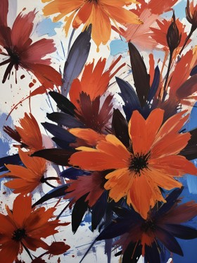 Abstraktes Blumenarrangement in kräftigen Farben