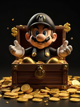 Super Pop Art Mario Gold Schatz Leinwand Bitcoin Dollar Erfolg