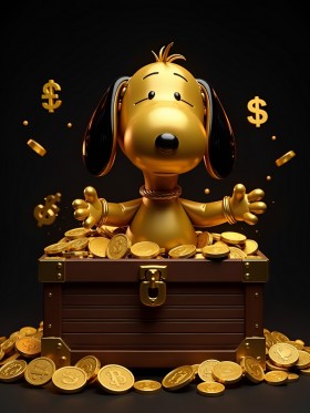 Snoopy Pop Art Gold Schatz Leinwand Bitcoin Dollar Erfolg