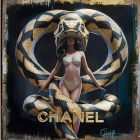 Frau goldene Schlange Wandbild modern Erotik Kunst