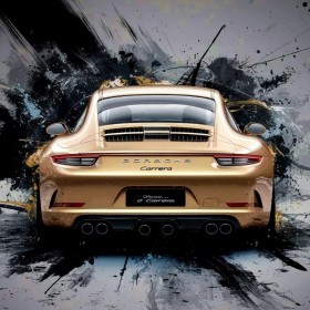 Auto Porsche 911 Carrera Gemälde Abstrakt Goldgelb