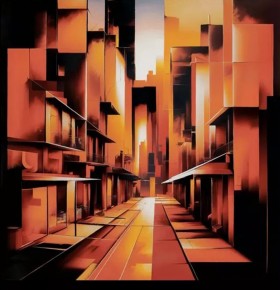 Abstrakte Stadt Straße Orange Gelb Schwarz Kunst