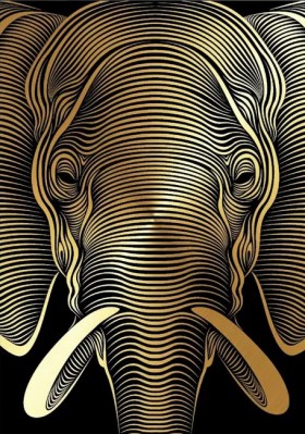 Elefant Schwarz Gold-Optik Modern Abstrakt Tiere Kunst