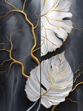 Blätter goldene Äste modernes Natur Wandbild