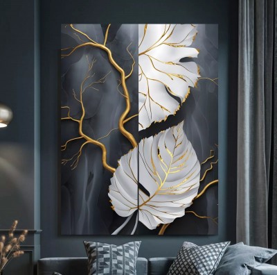 Blätter goldene Äste modernes Natur Wandbild
