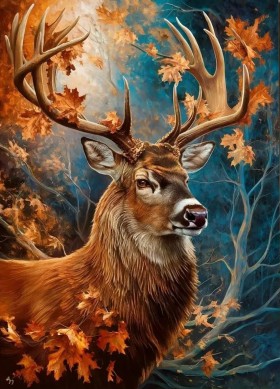 Hirsch Natur Blätter Wandbild Modern Landhaus Tiere