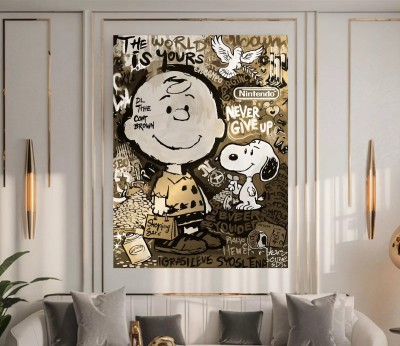 Peanuts Charlie Brown Snoopy Pop Art Graffiti Gold