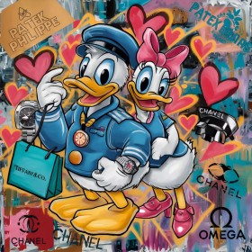 Donald und Daisy Duck in Love Popart Graffiti Wandbild Donald und Daisy Duck in Love Popart Graffiti Wandbild