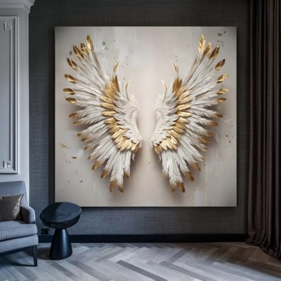 Engelsflügel Weiss Beige Gold Wandbild Modern Kunst