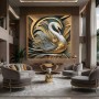 Goldener Schwan Vogel Wandbild Gemälde Moderne Kunst