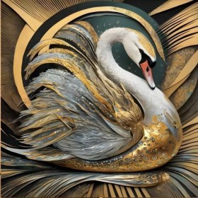 Goldener Schwan Vogel Wandbild Gemälde Moderne Kunst