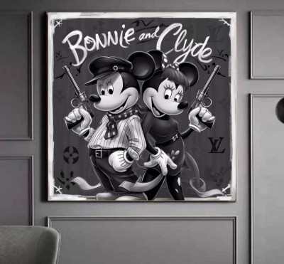 Minni und Micky Bonnie und Clyde Wandbild Grau