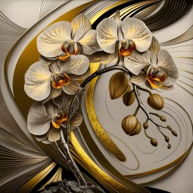 Blumen Orchideen Gold Beige Wandbild Modern Natur