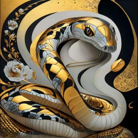 Goldene Schlange Edles Wandbild Modern Abstrakt