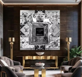 Coco Parfum Pop Art LV Wandbild Schwarz Weiss