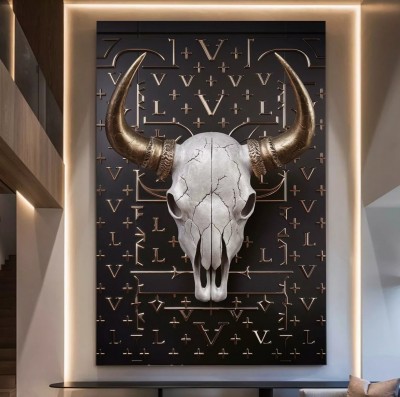 Tier-Schädel Skull Schwarz Gold 3D-Optik Modern
