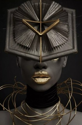 Frau mit Hut abstrakt moderne Kunst schwarz gold