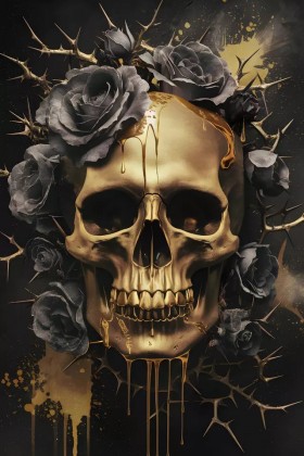 Skull Schädel Totenkopf Schwarze Rosen Wandbild