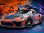 Auto Porsche Rennwagen Buntes Graffiti Wandbild