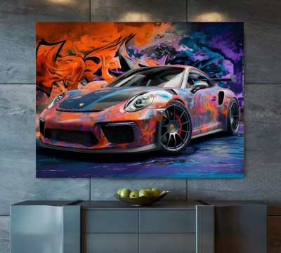 Auto Porsche Rennwagen Buntes Graffiti Wandbild