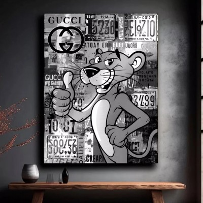 Pink Panther Popart Wandbild Schwarzweiß Graffiti