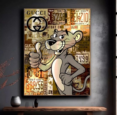 Pink Panther Pop Art Wandbild Goldgelb Graffiti