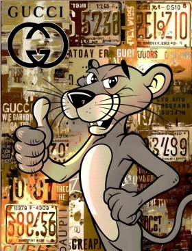 Pink Panther Pop Art Wandbild Goldgelb Graffiti Pink Panther Pop Art Wandbild Goldgelb Graffiti
