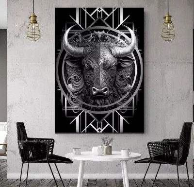 Bullen Kopf Stier Art Deco Wandbild Schwarz Weiß