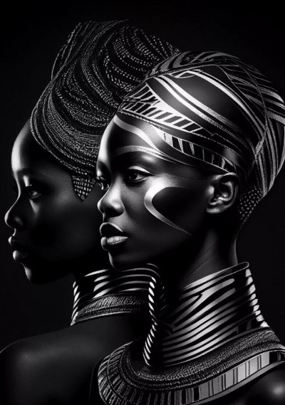 Frauen Schwarz Weiß Modern Wandbild Afrika